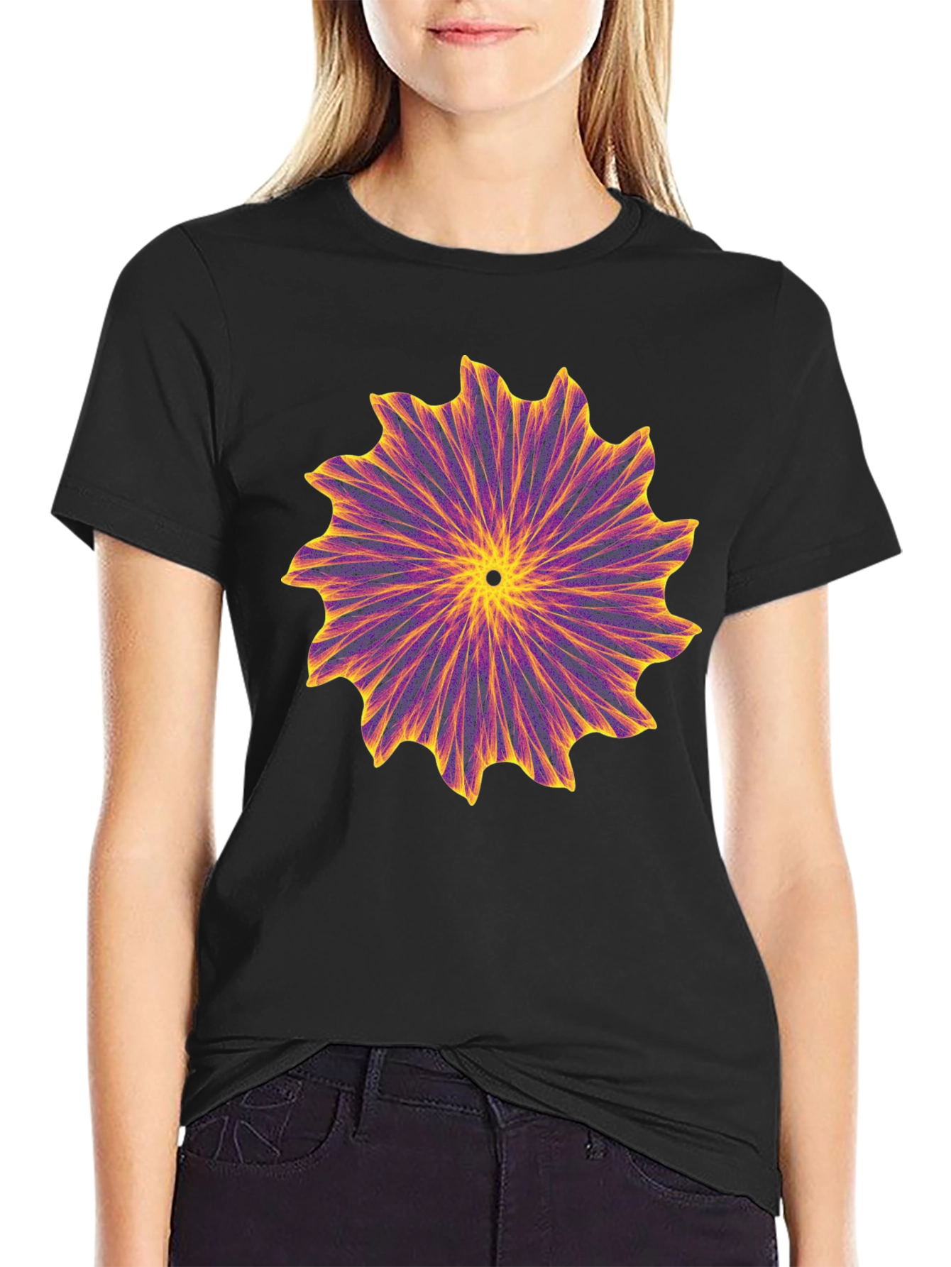 Abstract Floral Pattern Black T-Shirt