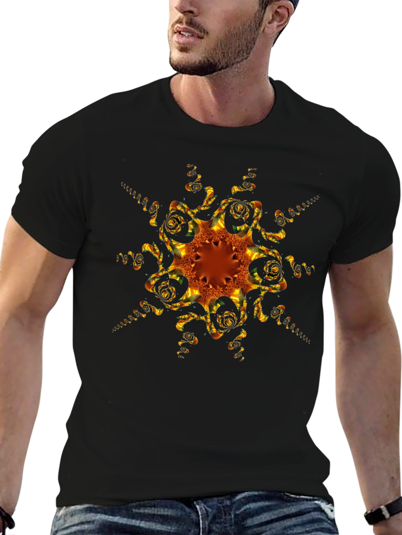 Abstract Fractal Design Black T-Shirt