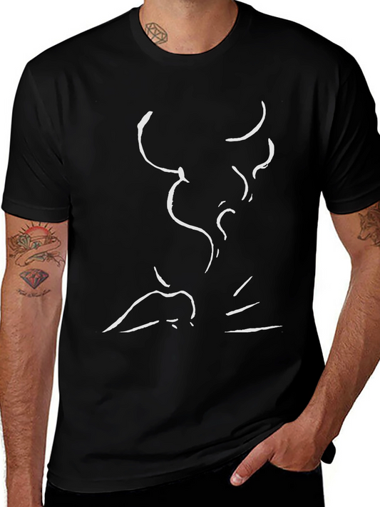 Abstract Bull Graphic Black Cotton T-Shirt